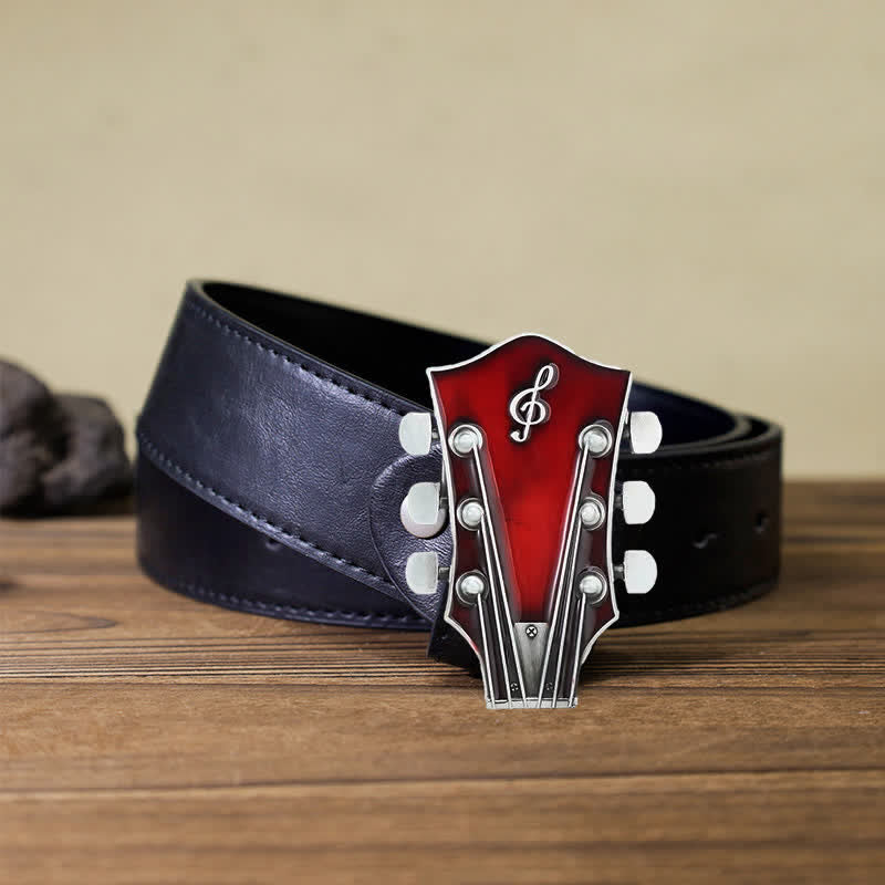 Men's DIY Musical Guitar Headstock Buckle Leather Belt