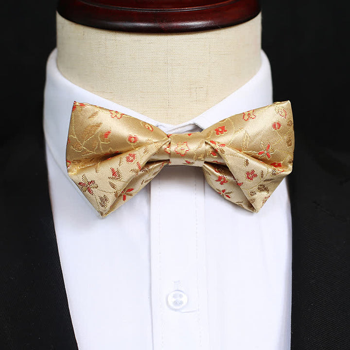 Men's lustrous Yellow & Red Flowers Bow Tie