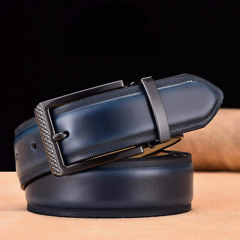 Men's Noble Black and Silver Buckle Leather Belt - Dark Blue & Black - 46 - image 6