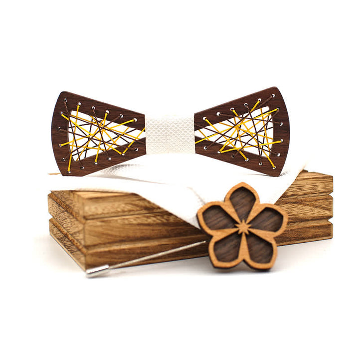 3Pcs Men's Woven Embroidered Wooden Bow Tie Set