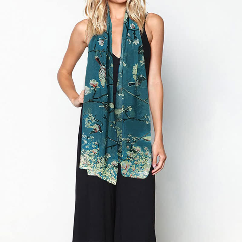 Women's Lightweight Blooming Floral Birds Scarf