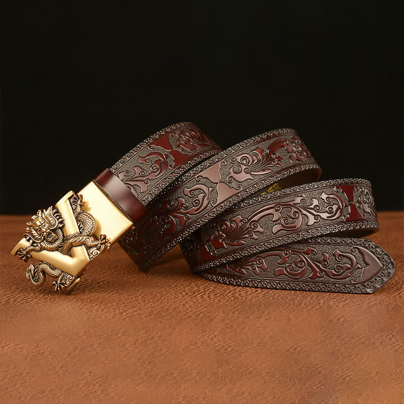 Men's Letter V Dragon Embossing Leather Belt