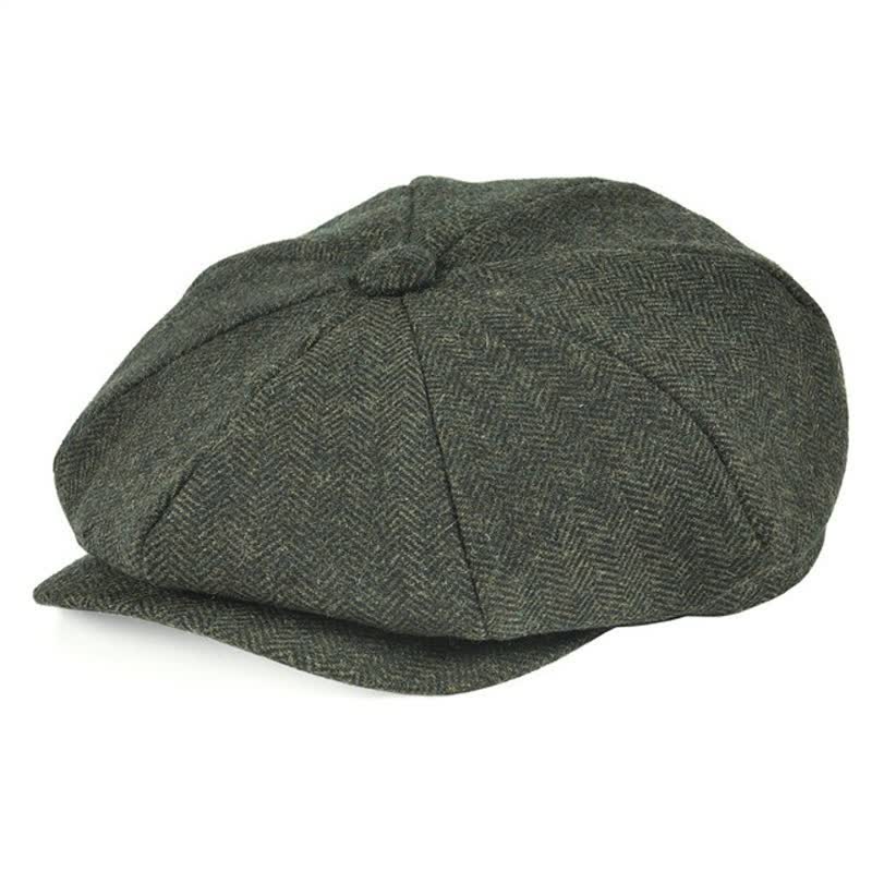 Classic Herringbone Tweed Octagonal Beret Cap