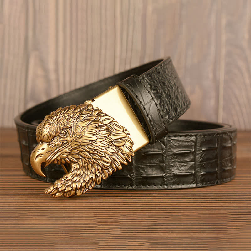 Men's Eagle Head Crocodile Embossed Leather Belt