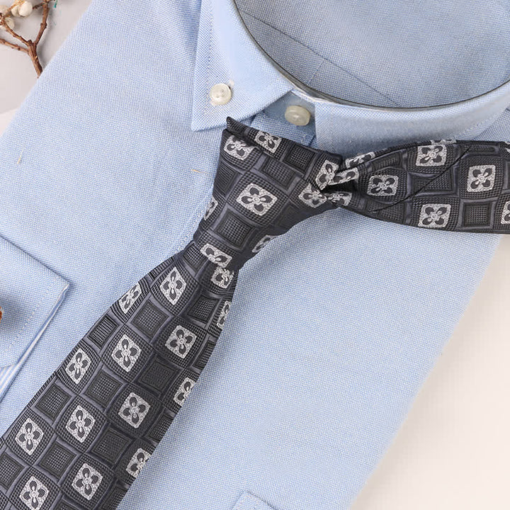 Men's Vintage Geometric Floral Motifs Necktie - Gray Diamond - image 12