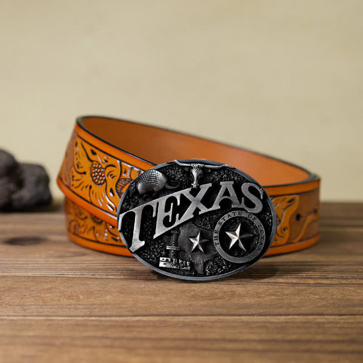 Men's DIY Texas State Heritage Attitude Buckle Leather Belt