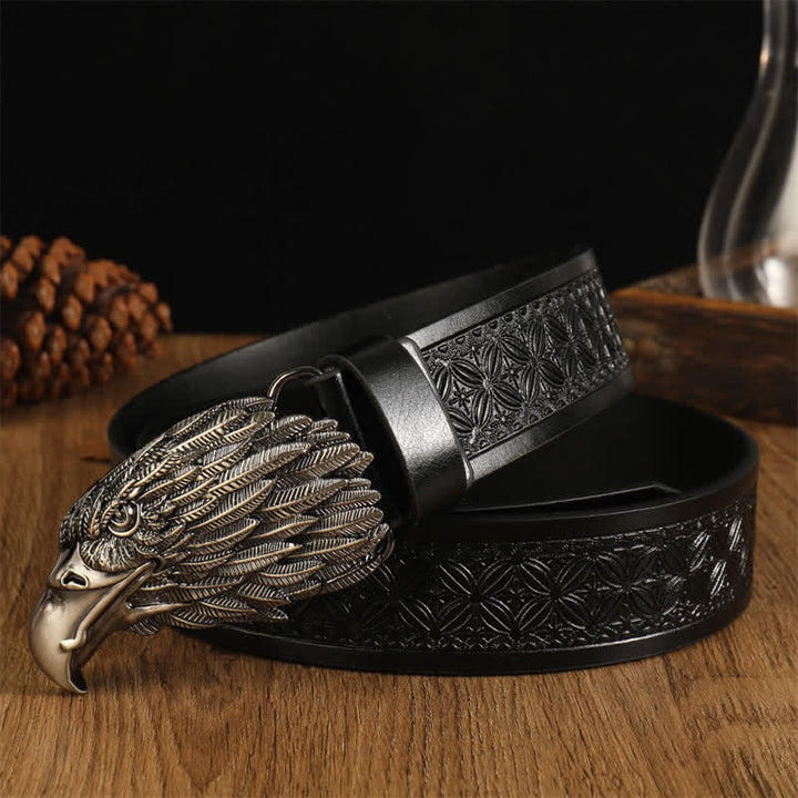 Men's Eagle Head Realistic Vulture Western Leather Belt