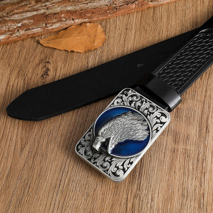 Men's Rectangular Bald Eagle Head Western Leather Belt