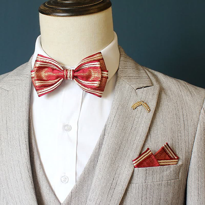 2Pcs Men's Pleated Striped Bow Tie Set