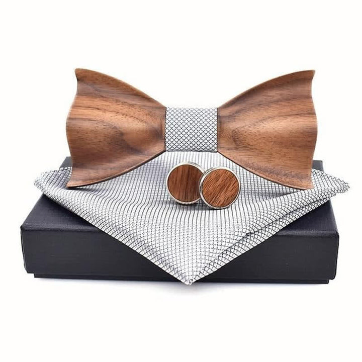 3Pcs Men's Small Checkered Wooden Bow Tie Set