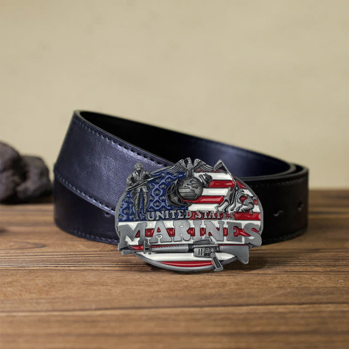 Men's DIY Military US Marines Buckle Leather Belt