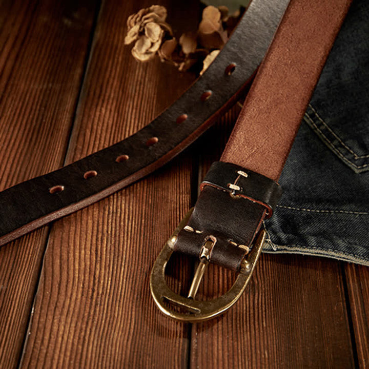 Men's Heavy Duty Copper Buckle Leather Belt - image 5