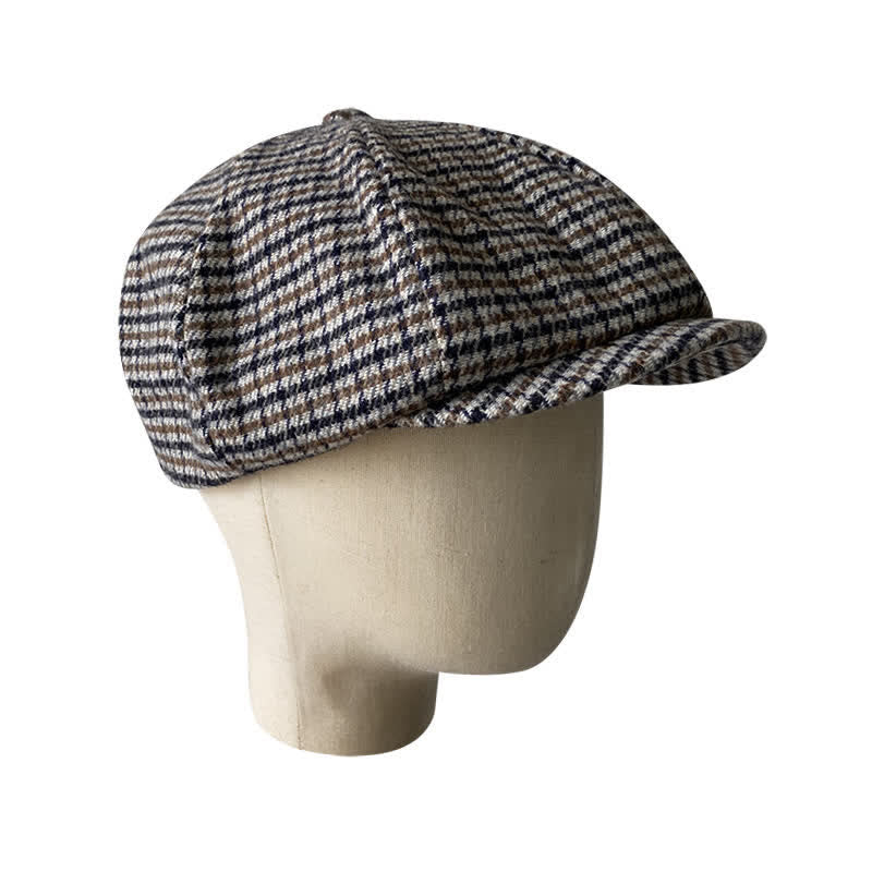 Houndstooth Checked Newsboy Beret Cap