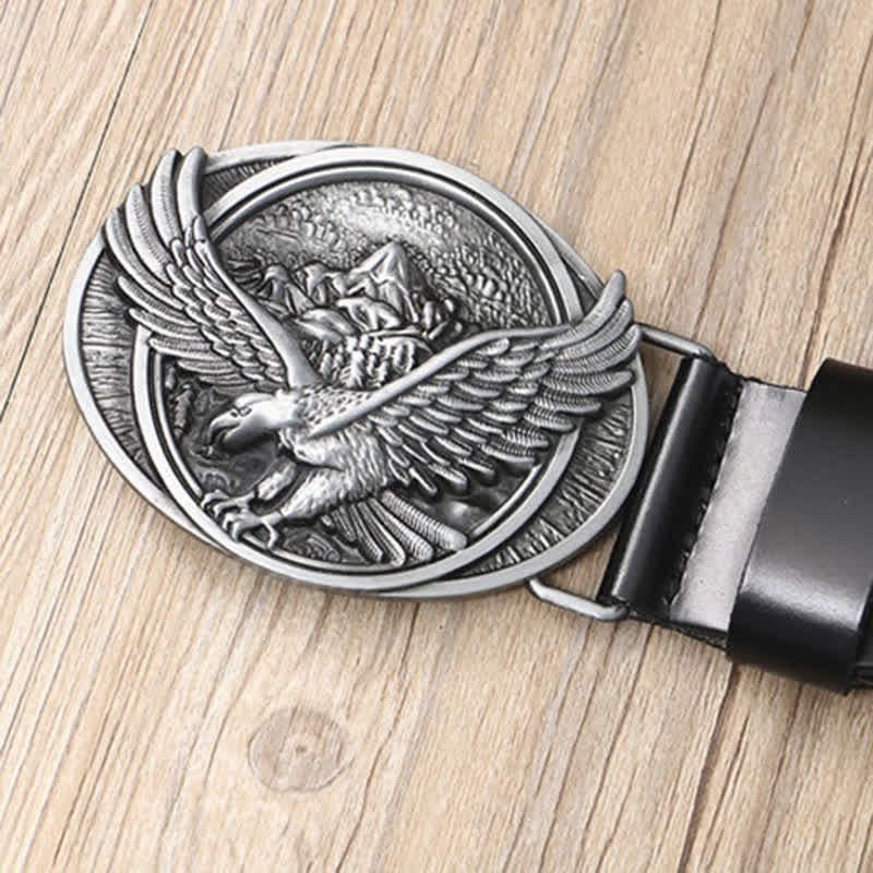 Men's Novelty Flying Eagle Buckle Carved Pattern Leather Belt - image 3