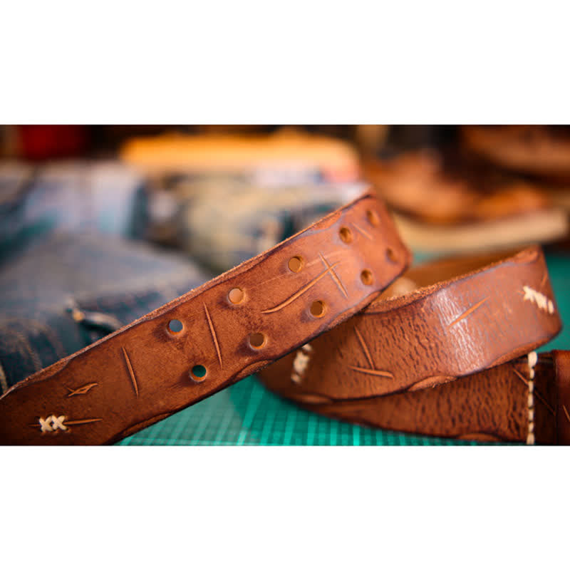 Men's Wide Double Pin Buckle Leather Belt