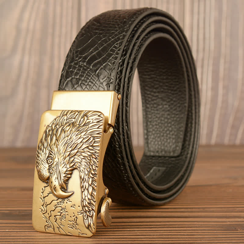 Men's Carved Eagle Crocodile Pattern Leather Belt