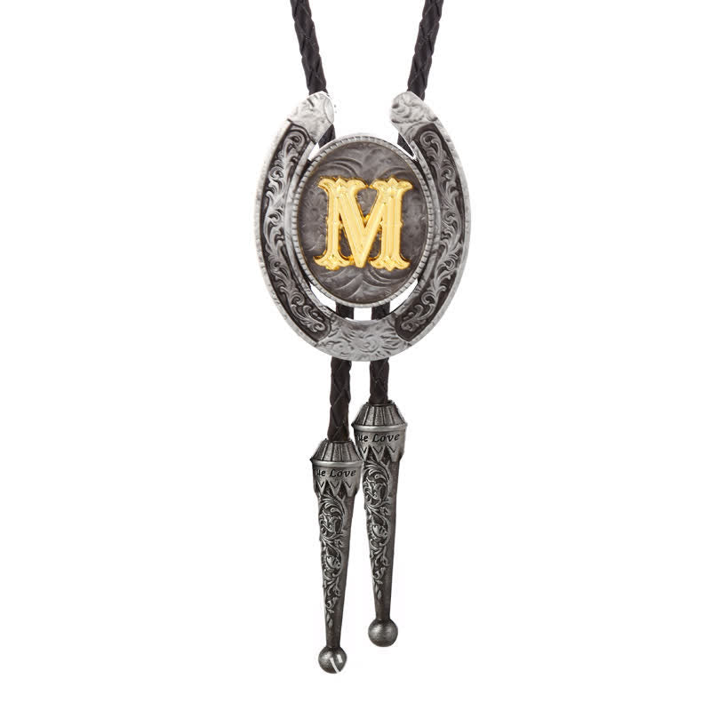 Modern Western Horseshoe Initial Letter A To Z Bolo Tie