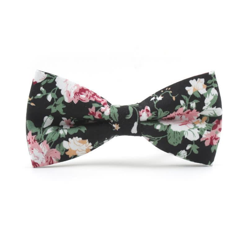 Men's Dyeing Rose Leaves Floral Bow Tie - Black & Pink - image 1