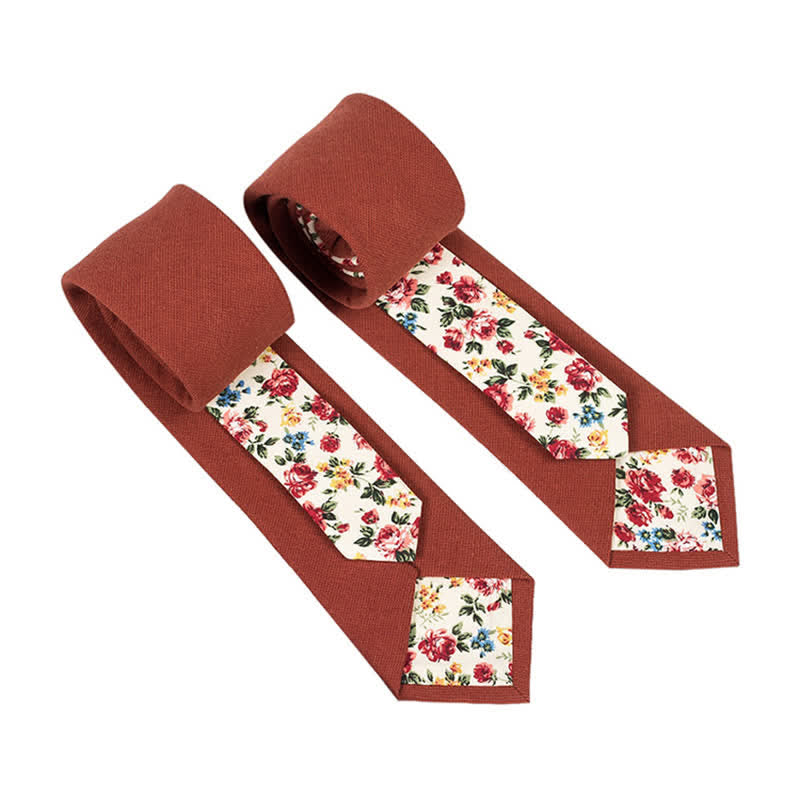 Men's Novel Plaid Floral Patchwork Necktie - FireBrick - image 10
