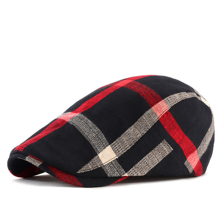 Striped Plaid Thin Adjustable Beret Cap - Black - Adjustable (about 22"-23 5/8") - image 0