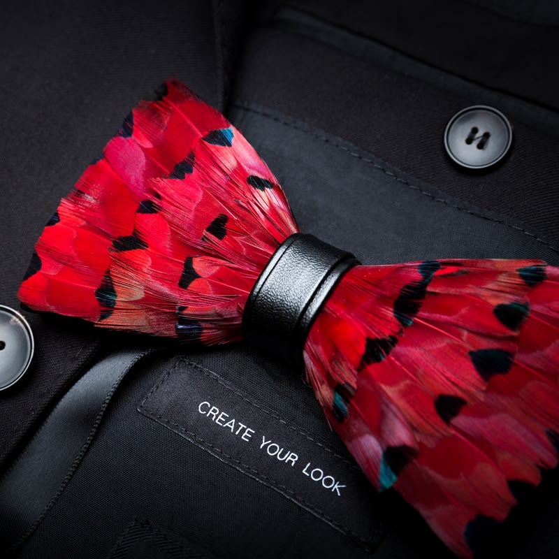 Red Finch Tail Feather Bow Tie with Lapel Pin - image 1