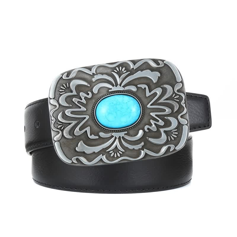 Men's DIY Turquoise Stone Flower Buckle Leather Belt