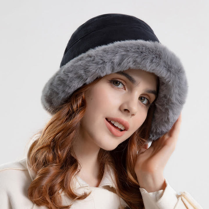 Women's Thickened Warm Plush Brim Bucket Hat