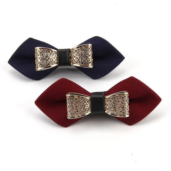 Men's Hollow Golden Flower Pointy Bow Tie