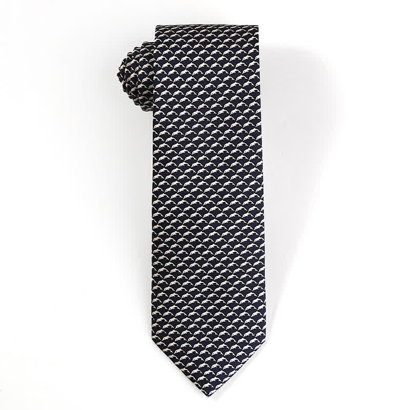 Men's Dancing Animal Motifs Pure Silk Necktie - Whale - Black - image 20