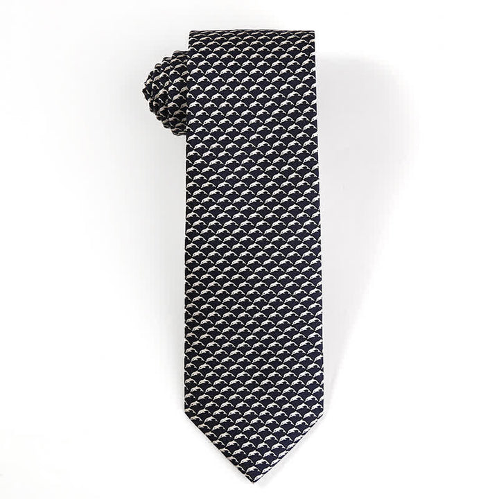 Men's Dancing Animal Motifs Pure Silk Necktie - Whale - Black - image 20