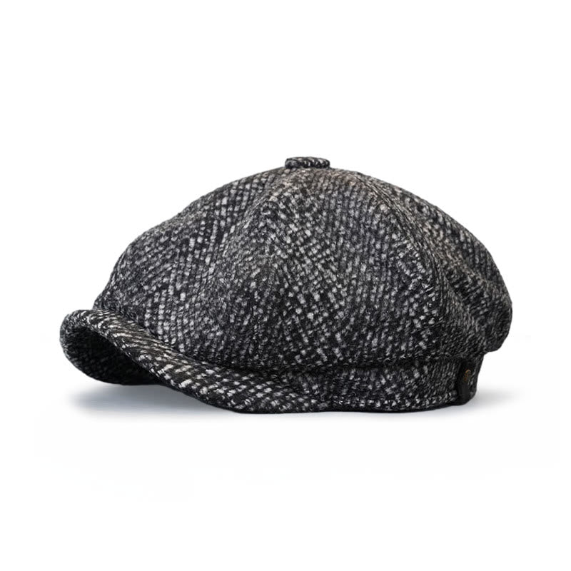 Black Fleck Tweed Newsboy Octagonal Beret Cap - image 0