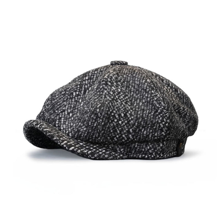 Black Fleck Tweed Newsboy Octagonal Beret Cap - image 0