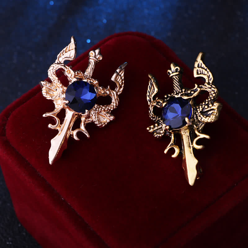 Men's Retro Gem Dragon Sword Brooch