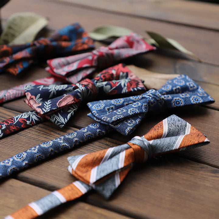 Men's British Striped Floral Bow Tie