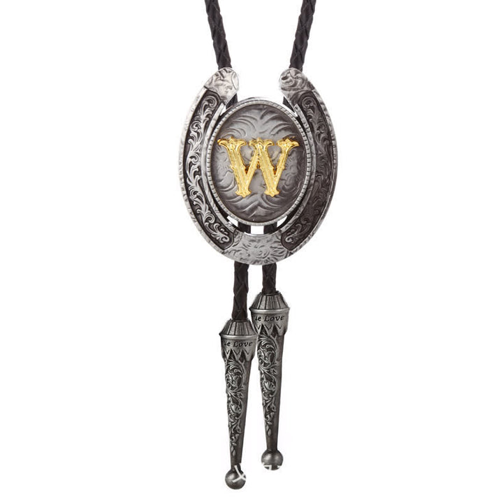 Modern Western Horseshoe Initial Letter A To Z Bolo Tie - Silver - W - image 52
