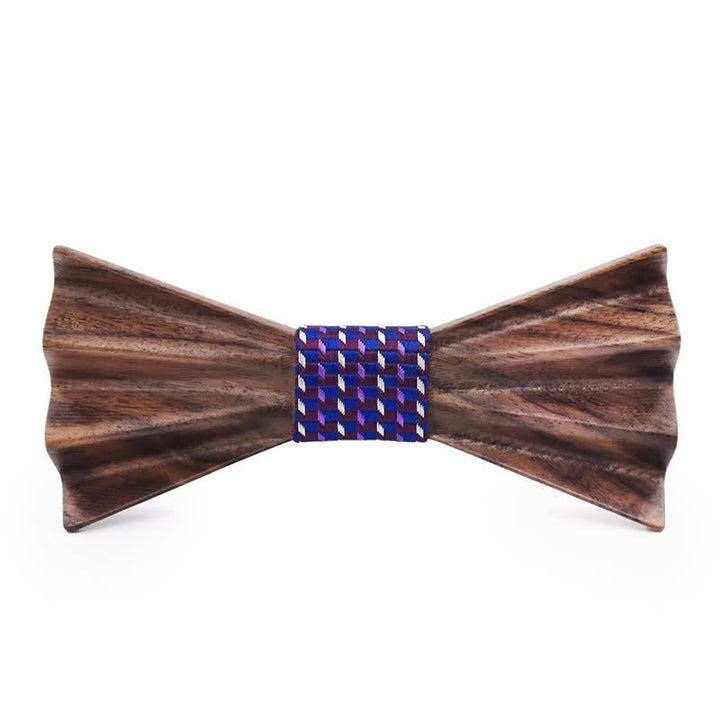 Men's Dark Stereo 3D Folded Wooden Bow Tie - Navy - image 0