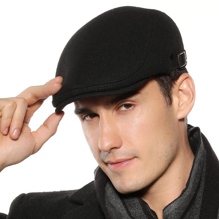 Leather Adjustable Buckle Flat Beanie Cap Beret - image 2