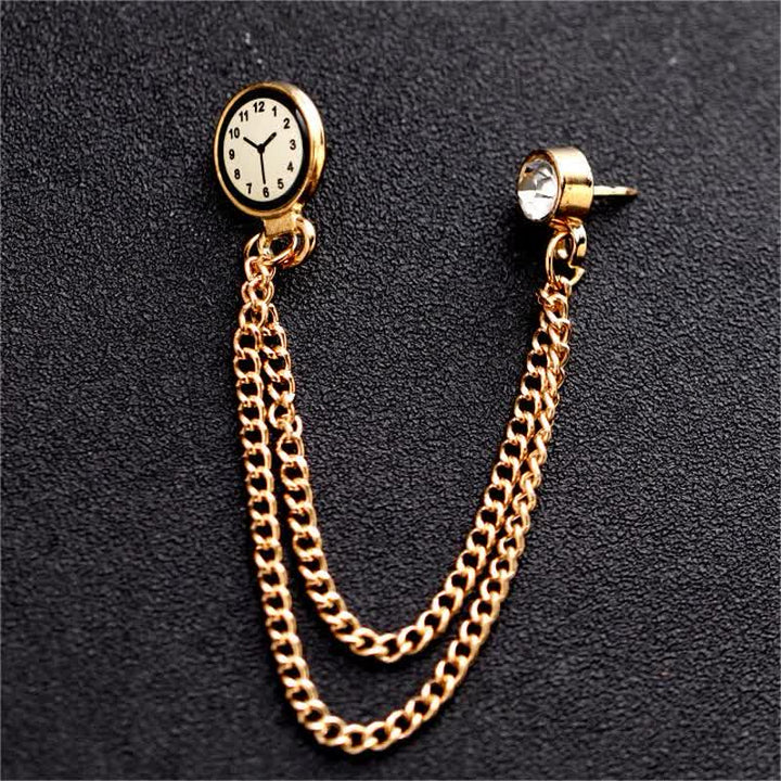 Men's Vintage Badge Clock Chain Brooch