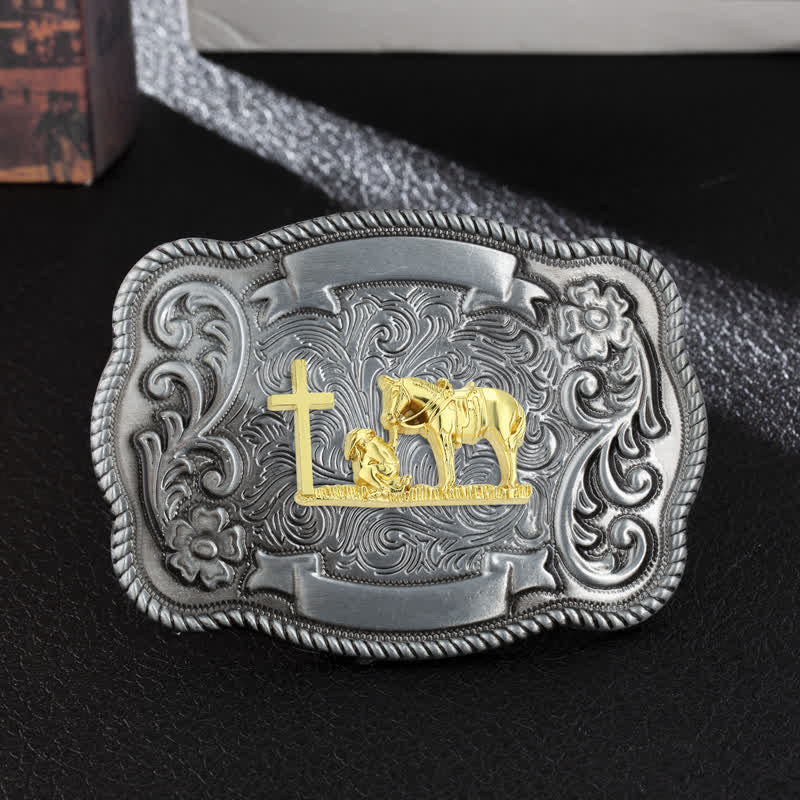 Men's DIY Gold Carving Animal Buckle Leather Belt