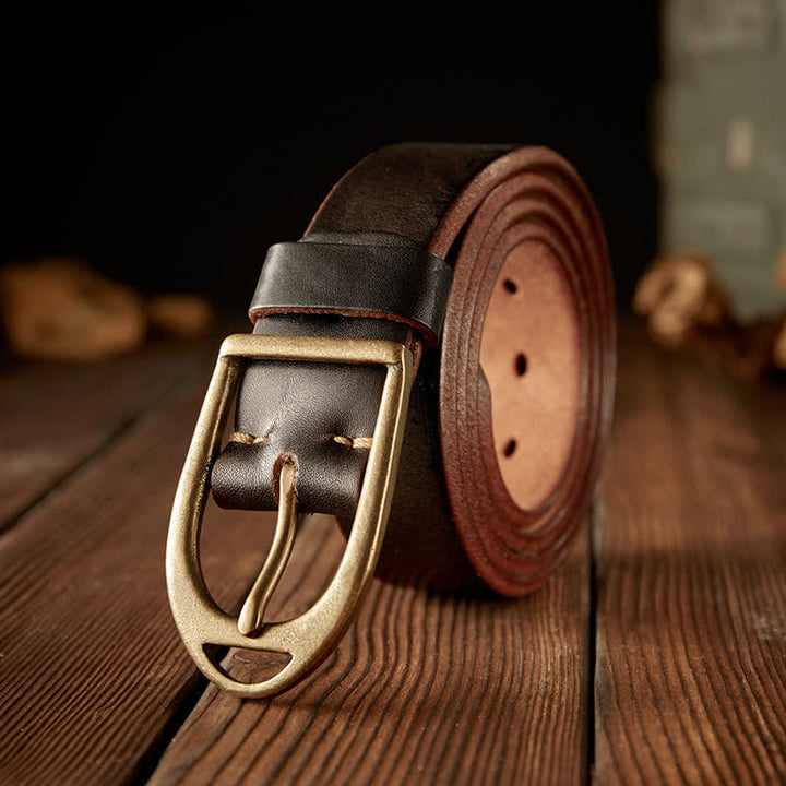 Men's Heavy Duty Copper Buckle Leather Belt - Coffee - 46 - image 0