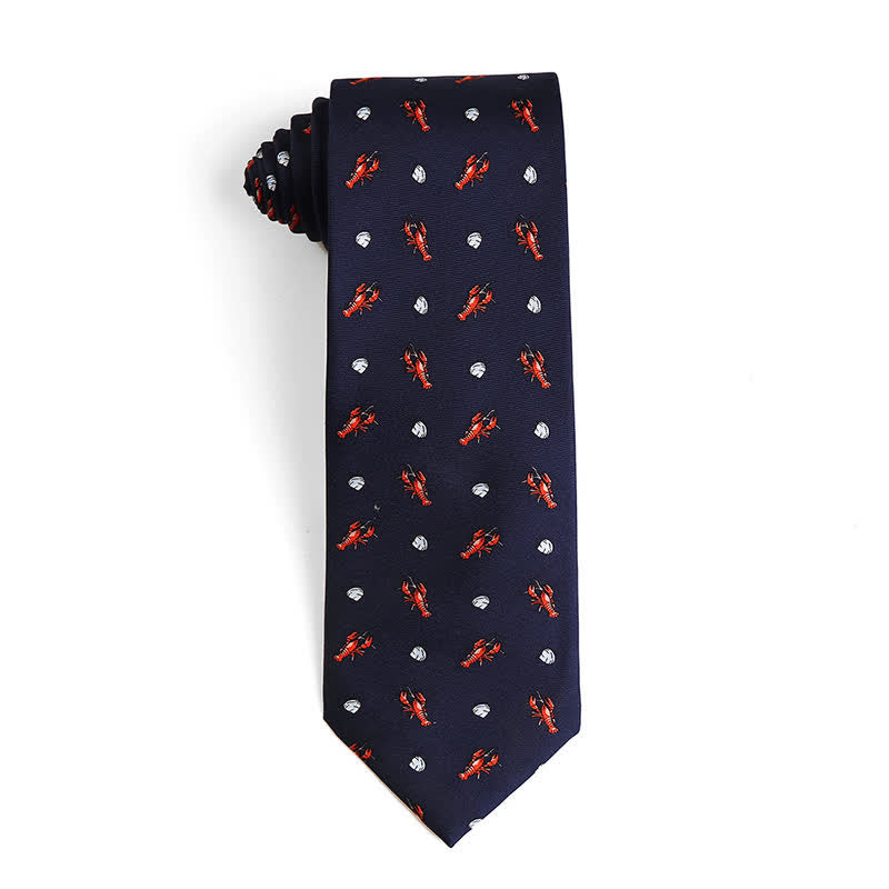 Men's Dancing Animal Motifs Pure Silk Necktie - Shrimp - Black - image 8