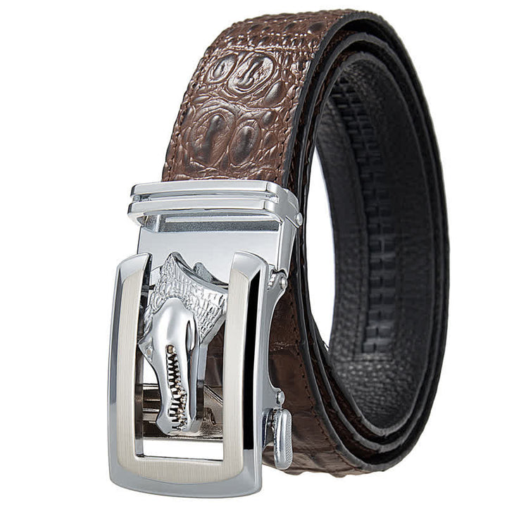 Men's Hollow Automatic Buckle Crocodile Print Leather Belt