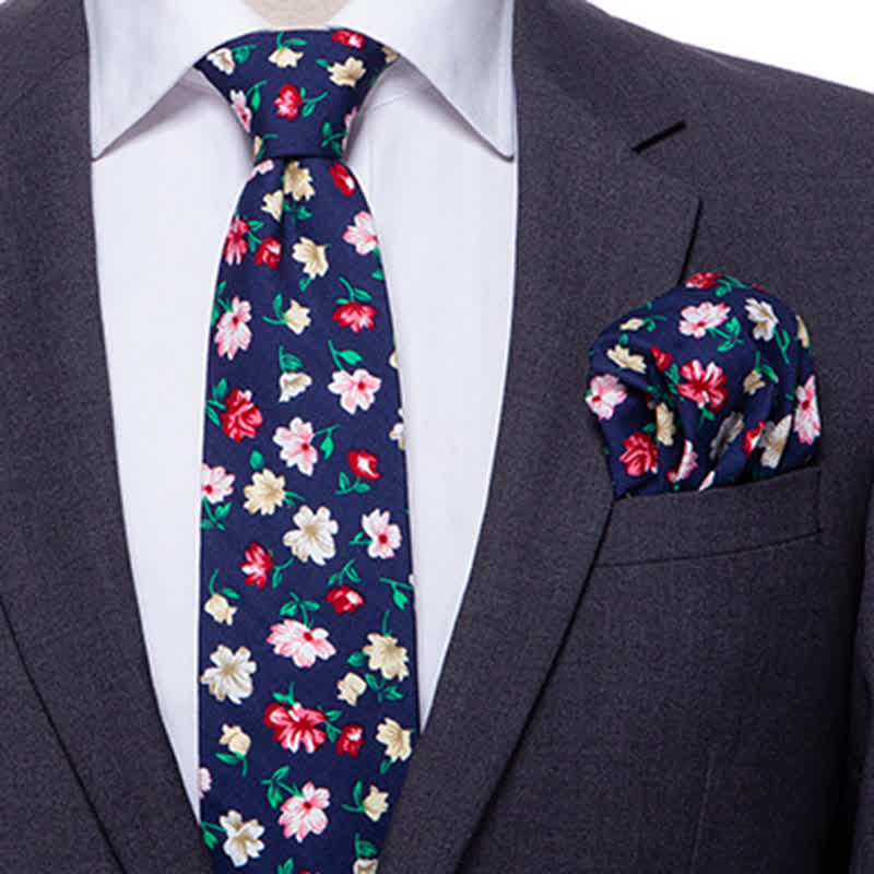 2Pcs Men's Bohemian Style Floral Necktie Set