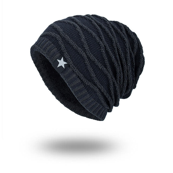 Fleece Lined Five-Star Beanie Knitted Hat