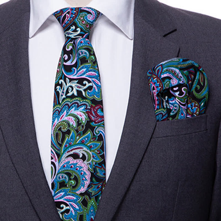 2Pcs Men's Paisley Floral Necktie Set