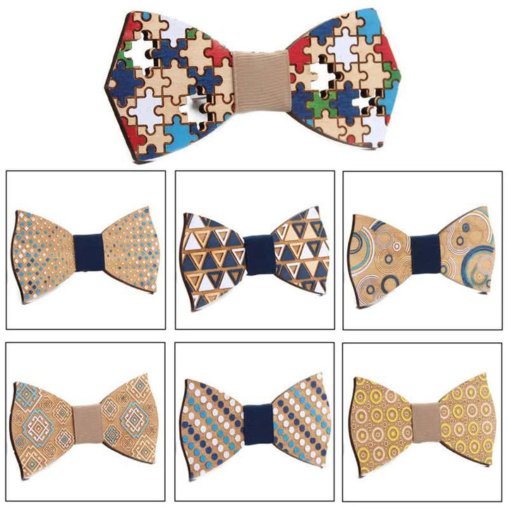 Men's Puzzle Pieces Painting Wooden Bow Tie