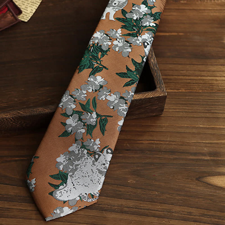 Tawny & Gray Men's Novel Wolf Botanical Necktie