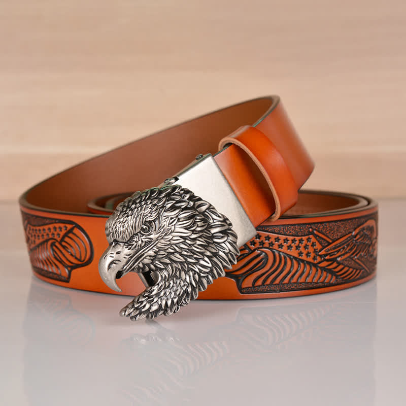 Men's Intricate Eagle Head Automatic Buckle Leather Belt