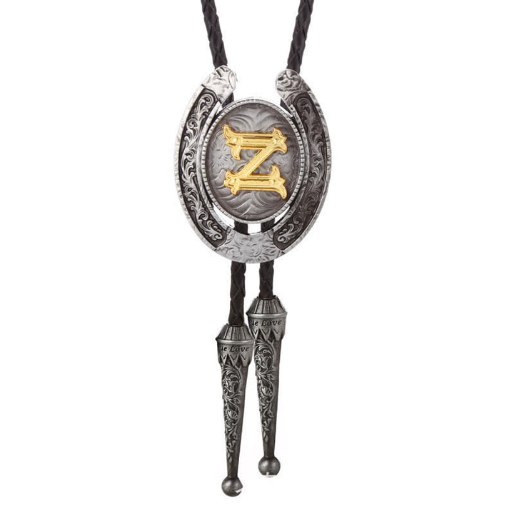 Modern Western Horseshoe Initial Letter A To Z Bolo Tie - Silver - Z - image 29