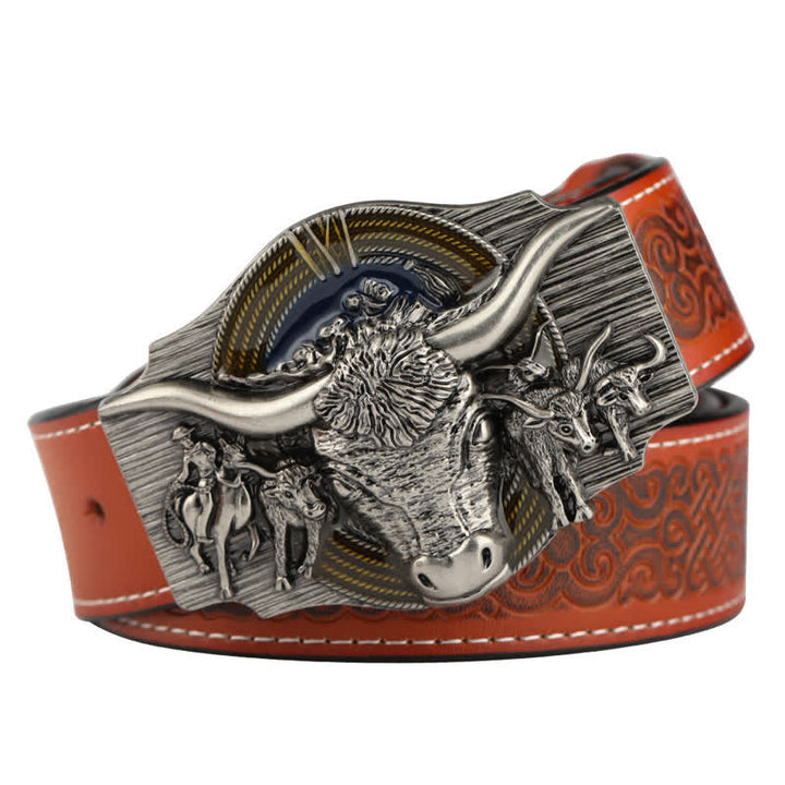 Men's Longhorn Bull Embossed Leather Belt